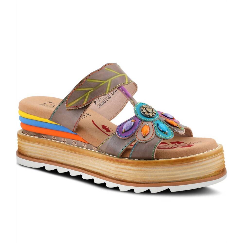 NEW L'ARTISTE women's peacock sandals in grey multi